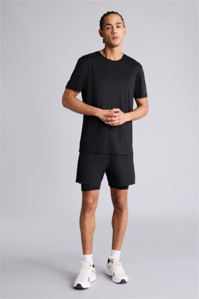 Slım Fıt Bisiklet Yaka Baskılı Sporcu Kısa Kollu Tişört