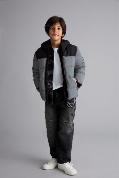 Boy Hooded Water Repellent Fleece Lined Puffer Jacket