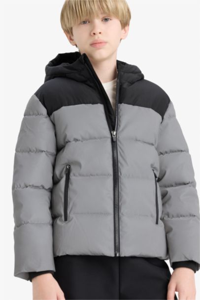 Boy Hooded Water Repellent Fleece Lined Puffer Jacket