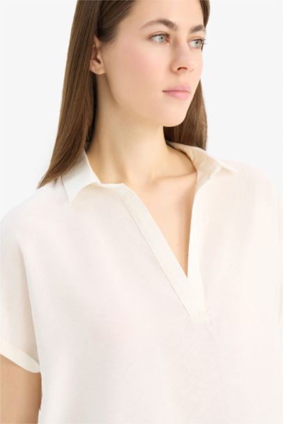 Regular Fit Shirt Collar Short Sleeve Blouse