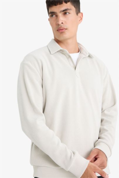 Regular Fit Polo Neck Corduroy Sweatshirt