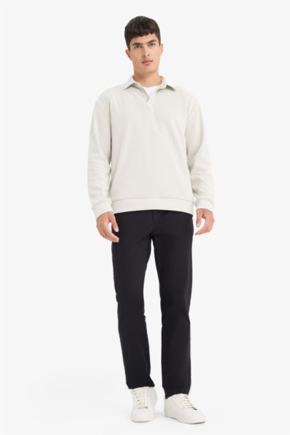 Regular Fit Polo Neck Corduroy Sweatshirt