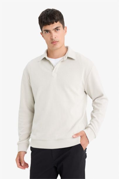 Regular Fit Polo Neck Corduroy Sweatshirt