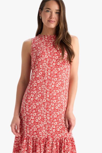 Regular Fit Crew Neck Sleeveless Floral Midi Dress