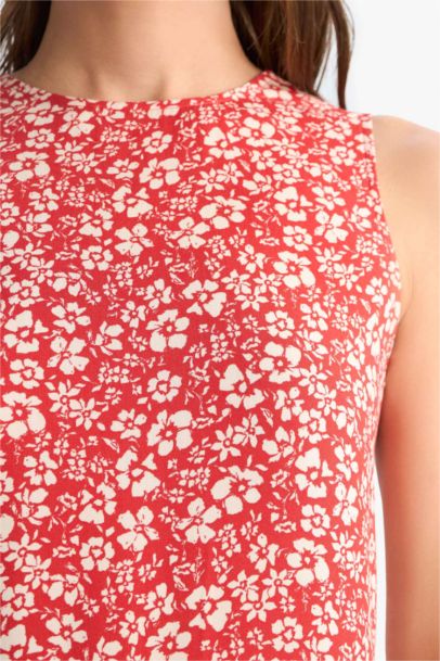 Regular Fit Crew Neck Sleeveless Floral Midi Dress