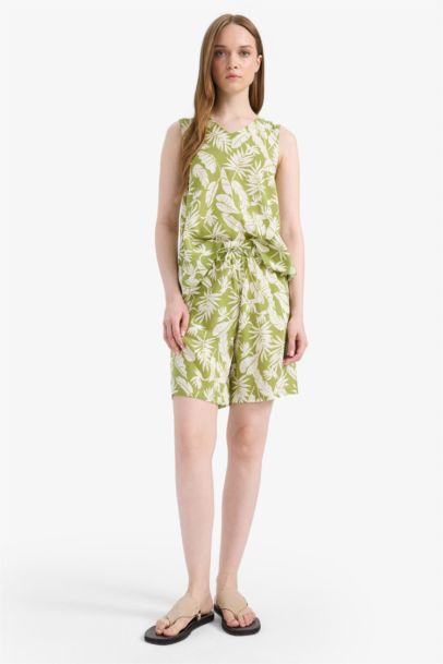 Regular Fit V Collar Patterned Sleeveless Blouse