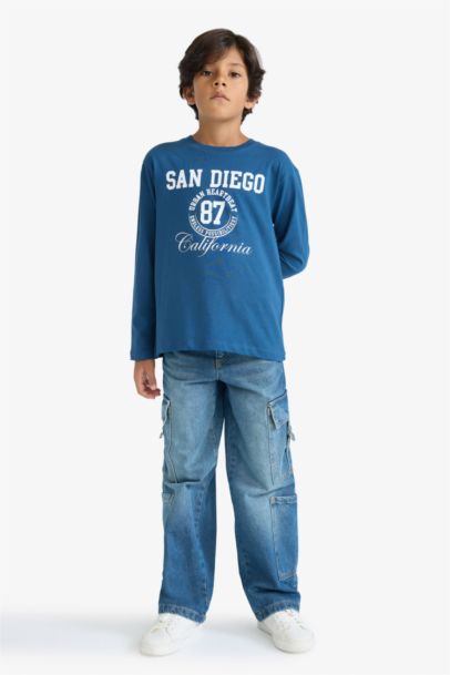 تيشيرت كم طويل قصة عادية بياقة مستديرة