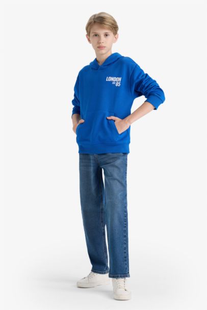 Kapüşonlu Baskılı İçi Yumuşak Tüylü Okul Sweatshirt Erkek Çocuk