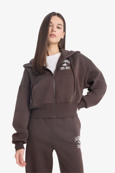 Sweat à capuche Oversize imprimé au dos à fermeture zip