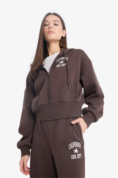 Sweat à capuche Oversize imprimé au dos à fermeture zip