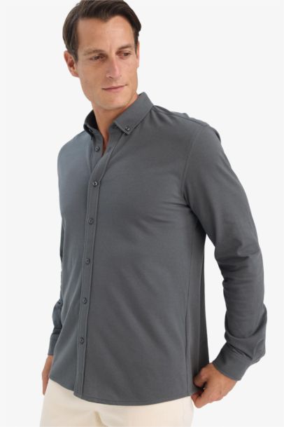 Chemise texturée à manches longues Coupe régulière