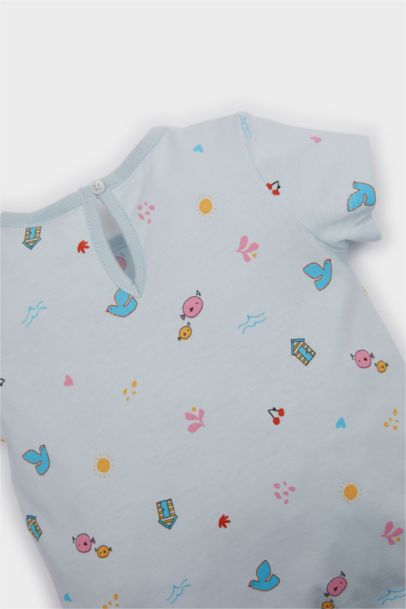 %100 Pamuklu Deniz Baskılı Beli Lastikli Pijama Takımı Kız Bebek