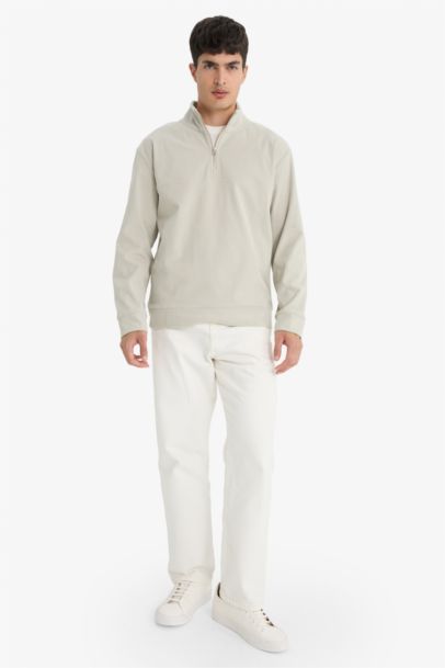 Regular Fit Half Zippered Corduroy Sweatshirt