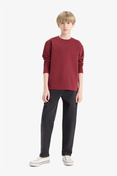 Bisiklet Yaka Basic Düz Uzun Kollu Okul Tişörtü Erkek Çocuk