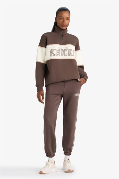 NBA New York Knicks Oversize Geniş Kalıp Yarım Fermuarlı Sporcu Sweatshirt