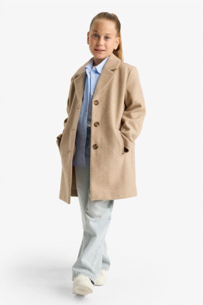 Ceket Yaka Düğmeli Parka Kız Çocuk