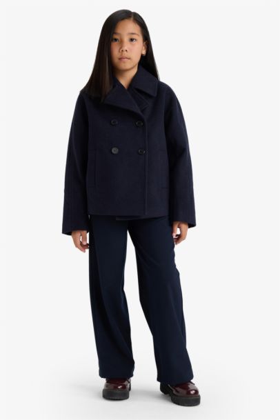 Manteau en laine à col chemise et boutons pour fille