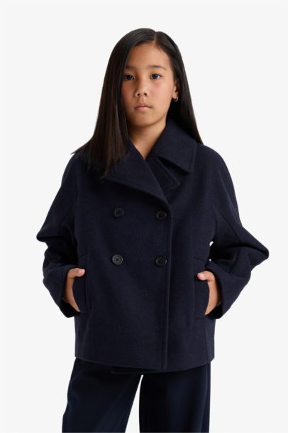 Manteau en laine à col chemise et boutons pour fille
