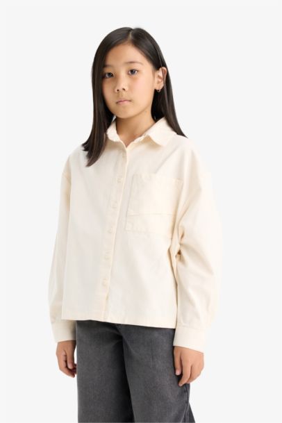 Oversize Geniş Kalıp Gabardin Uzun Kollu Gömlek Kız Çocuk