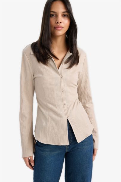 Regular Fit Shirt Collar Long Sleeve Blouse