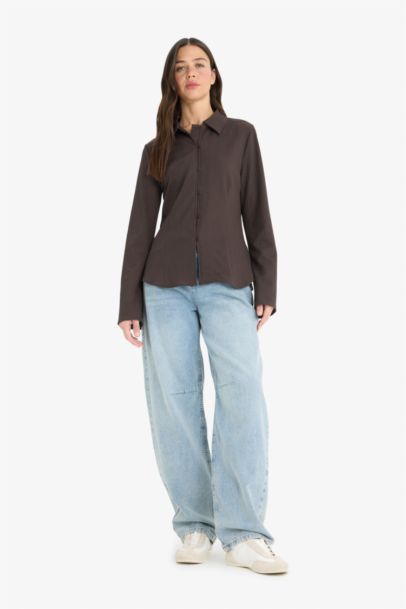 Regular Fit Shirt Collar Long Sleeve Blouse