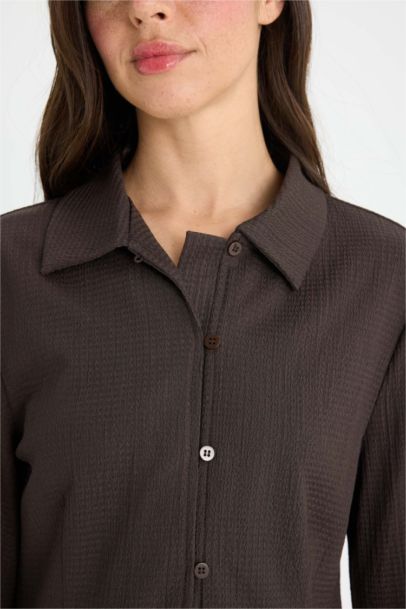 Regular Fit Shirt Collar Long Sleeve Blouse