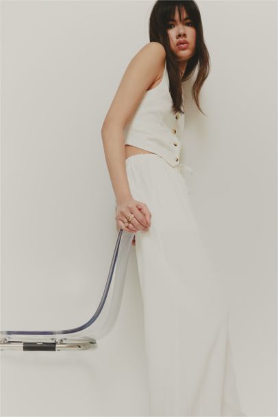 V Neck Linen Blend Vest