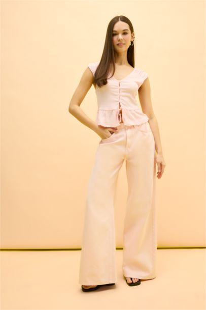 بلوزة منسوج نص ردن قصة عادية بياخة V