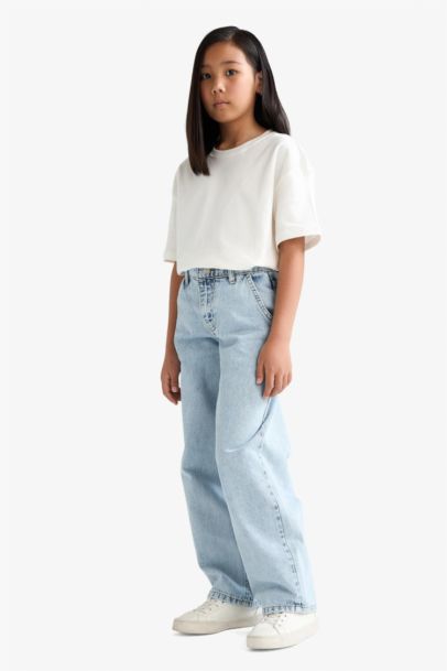 Baggy Fit Geniş Paça Jean Pantolon Kız Çocuk