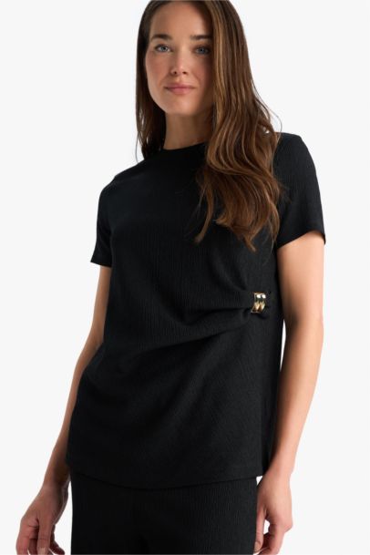 Regular Fit Crew Neck Crepe Short Sleeve T-Shirt