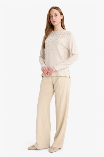 Regular Fit Crew Neck Stone Detail T-Shirt