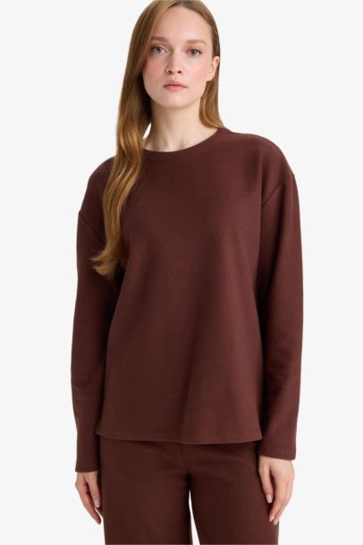 تيشيرت ردن طويل قصة عادية محاك برقبة مستديرة