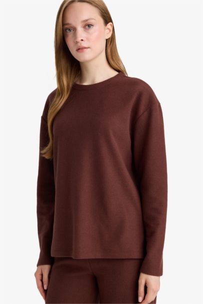 تيشيرت ردن طويل قصة عادية محاك برقبة مستديرة