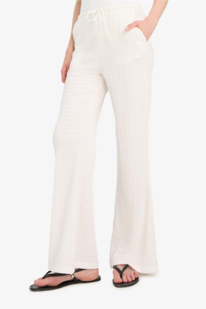 Flare Fit Elastic Waist Crepe Trousers