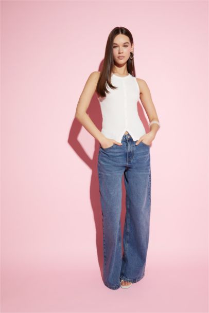 Fitted Bisiklet Yaka Basic Düz Fitilli Kaşkorse Atlet