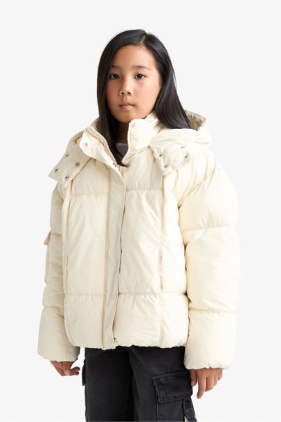 Girl Hooded Zippered Puffer Jacket