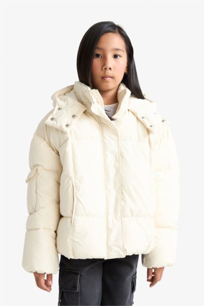 Girl Hooded Zippered Puffer Jacket