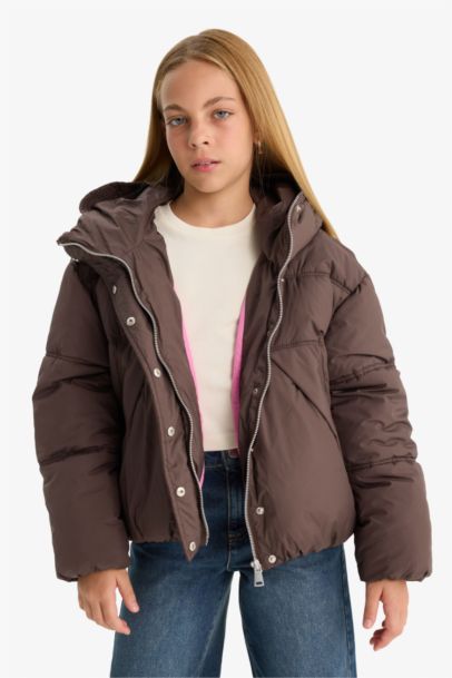 Su Geçirmez Kapüşonlu Fermuarlı Mont Kız Çocuk