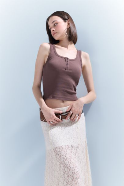 Slim Fit Camisole Button Neck Tank Top