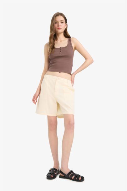 Slim Fit Camisole Button Neck Tank Top