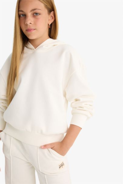 Girl Relax Fit Hooded Basic Sweatshirt