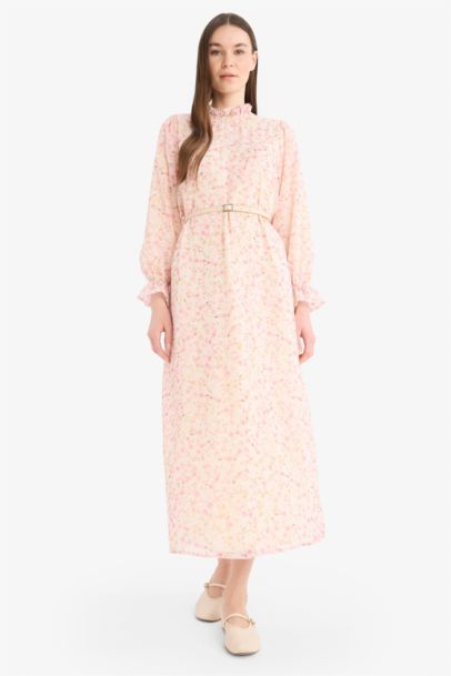 Regular Fit Printed Chiffon Long Sleeve Dress