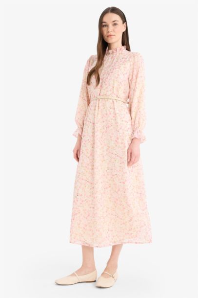 Regular Fit Printed Chiffon Long Sleeve Dress
