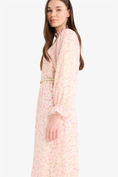 Regular Fit Printed Chiffon Long Sleeve Dress