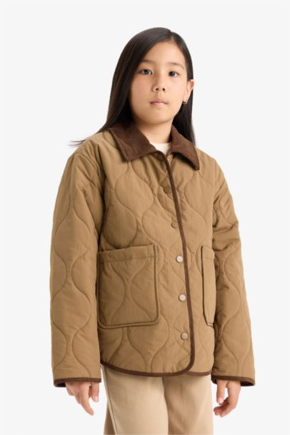 Girl Windproof Quilted Contrast Collar Jacket