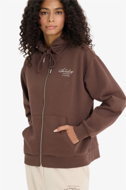 Sweat à capuche oversize imprimé en tissu épais à fermeture zip