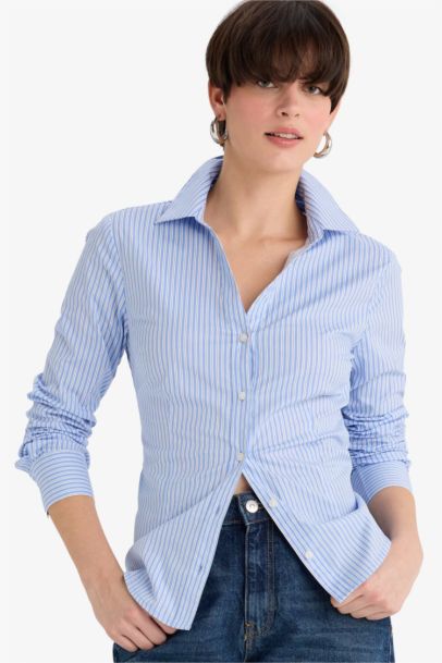 Slim Fit Flap Collar Long Sleeve Shirt