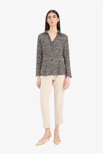 Slim Fit Shirt Collar Chiffon Printed Long Sleeve Shirt