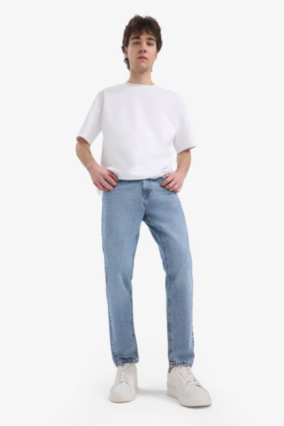 %100 Pamuk 90's Slim Fit Dar Kalıp Yüksek Bel Dar Paça Kar Yıkamalı Jean Pantolon