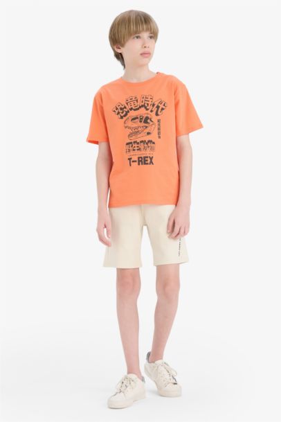 Bisiklet Yaka Baskılı Kısa Kollu Tişört Erkek Çocuk